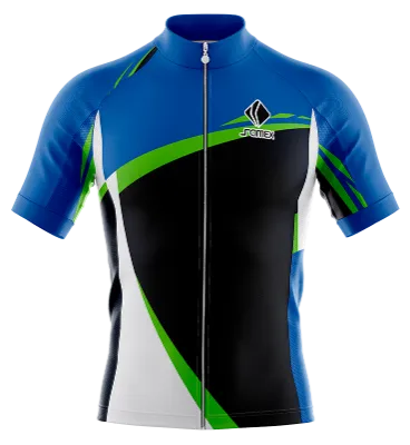 TRICOTA CICLISMO CAMISETA CICLISMO AZUL - NEGRO - VERDE - FRANJAS TRIANGULARES COD: 0068 .
