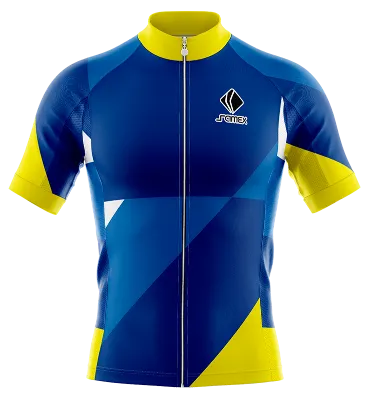 TRICOTA CICLISMO CAMISETA CICLISMO AZUL - CELESTE - AMARILLO - BLANCO - FRANJAS TRIANGULARES COD: 0079 .