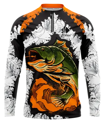 CAMISETA PESCA BLANCO - NEGRO - NARANJA - PEZ SALTANDO COD: 0002 .