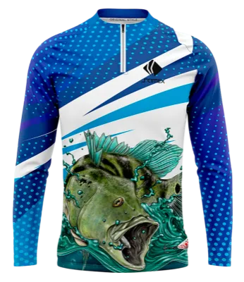 CAMISETA PESCA AZUL - CICULOS CELESTES - FRANJAS BLANCO - PEZ COD: 0020 .