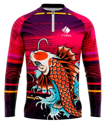 CAMISETA PESCA FUCSIA - MORADO - LINEAS - PEZ DRAGON COD: 0028 .