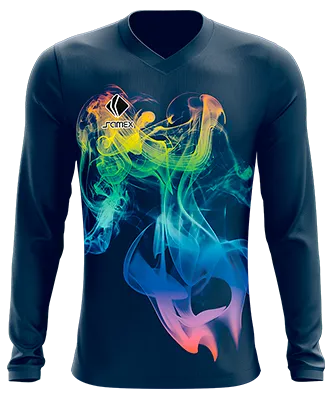 CAMISETA FUTBOL MANGA LARGA COD. 004 AZUL - EFECTO HUMO COLORES