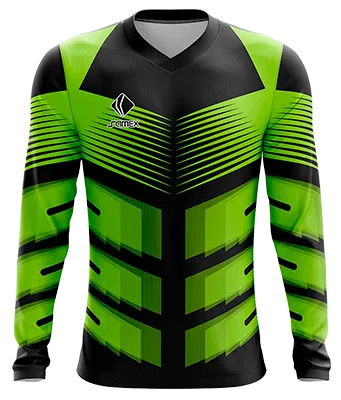 CAMISETA FUTBOL MANGA LARGA COD. 024 NEGRO RECTANGULOS - LINEAS VERDE