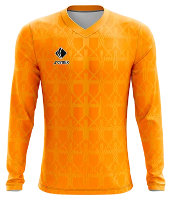 CAMISETA FUTBOL MANGA LARGA COD. 034 NARANJA - FIGURAS GEOMETRICAS AMARILLO