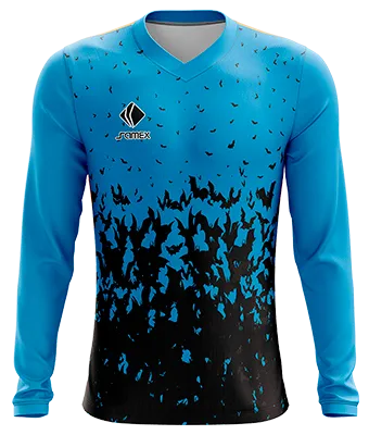 CAMISETA FUTBOL MANGA LARGA COD. 035 CELESTE - MURCIELAGOS NEGRO