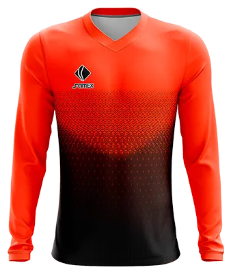CAMISETA FUTBOL MANGA LARGA COD. 041 NEGRO - NARANJA - TRIANGULOS