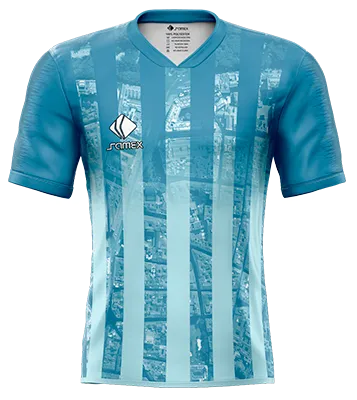 CAMISETA DE FUTBOL COD. 006 ATLETICO MADRID CELESTE - FRANJAS - CIUDAD PANORAMICA