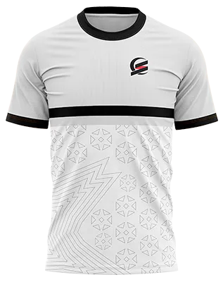 CAMISETA PADEL COD. 008 BLANCO - TRIANGULOS GRIS - FRANJA NEGRO
