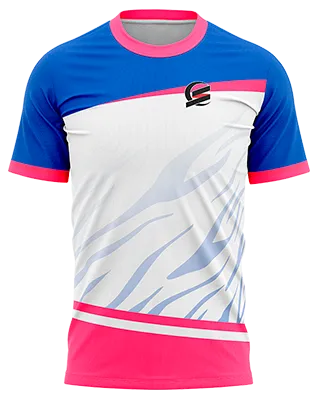 CAMISETA PADEL COD. 010 BLANCO - FRANJA ROSADO Y AZUL - ESTAMPADO CEBRA GRIS