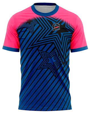 CAMISETA PADEL COD. 018 NEGRO - FRANJA AZUL - ROSADO - ESTRELLA