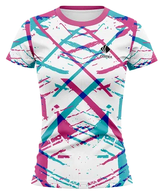 CAMISETA VOLEY FUTBOL DAMA CAMISETA BLANCO - CELESTE - ROSADO - FRANJAS COD: 0003 .