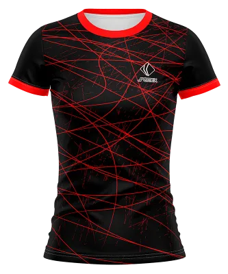 CAMISETA VOLEY FUTBOL DAMA CAMISETA NEGRO - ROJO - LINEAS COD: 0010 .