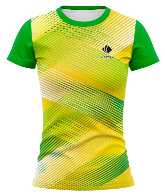 CAMISETA VOLEY FUTBOL DAMA CAMISETA AMARILLO - VERDE - BLANCO - LINEAS COD: 0016 .