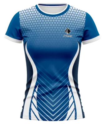 CAMISETA VOLEY FUTBOL DAMA CAMISETA AZUL - BALNCO - LINEAS - EXAGONOS COD: 0018 .