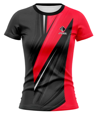 CAMISETA VOLEY FUTBOL DAMA CAMISETA NEGRO - ROJO - FRANJAS COD: 0020 .