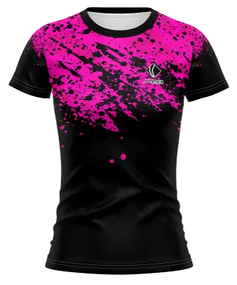 CAMISETA VOLEY FUTBOL DAMA CAMISETA NEGRO - SALPICADURA ROSADA COD: 0023 .