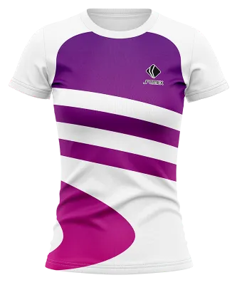 CAMISETA VOLEY FUTBOL DAMA CAMISETA MORADO - BLANCO - FRANJAS COD: 0025 .