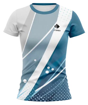 CAMISETA VOLEY FUTBOL DAMA CAMISETA BLANCO - AZUL - CIRCULOS - FRANJAS COD: 0026 .