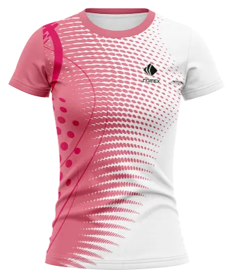CAMISETA VOLEY FUTBOL DAMA CAMISETA BLANCO - ROSADO - CIRCULOS COD: 0031 .