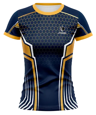CAMISETA VOLEY FUTBOL DAMA CAMISETA AZUL - DORADO - EXAGONOS COD: 0035 .
