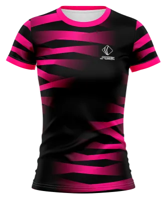 CAMISETA VOLEY FUTBOL DAMA CAMISETA NEGRO - ROSADO - FRANJAS COD: 0036 .
