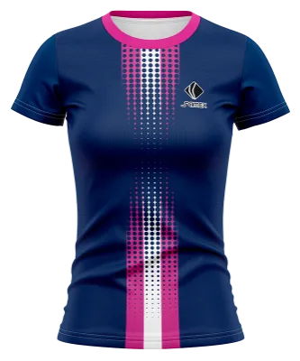 CAMISETA VOLEY FUTBOL DAMA CAMISETA AZUL - ROSADO - BLANCO - FRANJAS - CIRCULOS COD: 0040 .