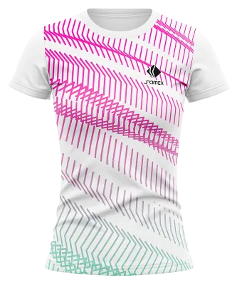 CAMISETA VOLEY FUTBOL DAMA CAMISETA BLANCO - ROSADO - VERDE - LINEAS COD: 0042 .
