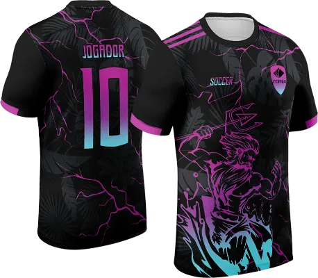 CAMISETA NEGRO - HOJAS GRIS - RAYOS ROSADO - POSEIDON cod: 0005 .