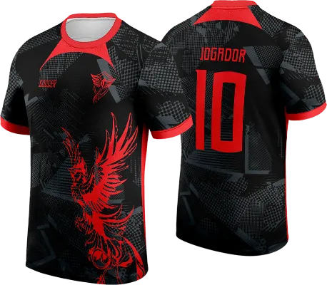 CAMISETA NEGRO - LINEAS Y PUNTOS GRIS - AVE FENIX ROJO cod: 0095 .