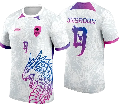 CAMISETA BLANCO FONDO GRIS DRAGON - DRAGON AZUL CON ROSADO cod: 0122 .