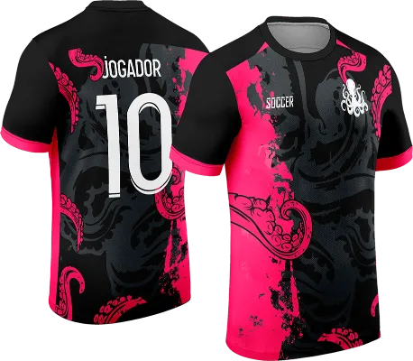 CAMISETA NEGRO CON ROSADO - FONDO PULPO GRIS - TENTACULOS ROSADO cod: 0129 .