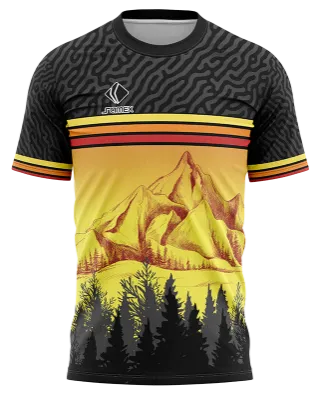 CAMISETA RUNNING COD. 055 NEGRO - AMARILLO - NARANJA - ROJO - PAISAJE