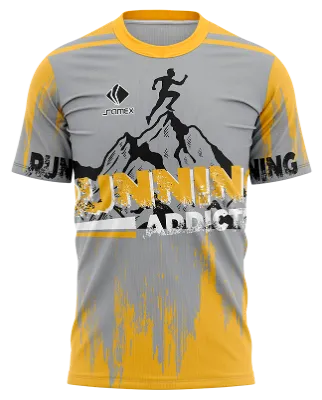 CAMISETA RUNNING COD. 058 GRIS - AMARILLO - MONTAÑAS - SILUETAS - RUNNING