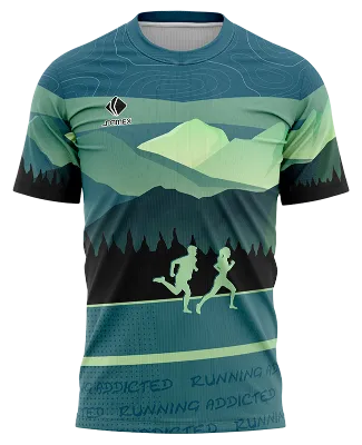 CAMISETA RUNNING COD. 062 ACERO - VERDE - PUNTOS - PINOS - MONTAÑAS - PAREJA CORREDORES