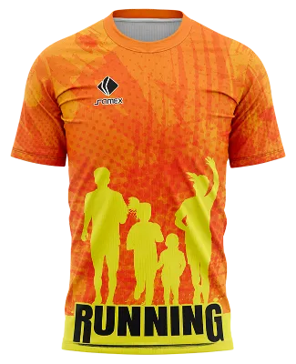 CAMISETA RUNNING COD. 064 NARANJA - AMARILLO - PUNTOS - FAMILIA CORRIENDO