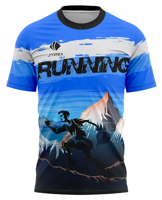 CAMISETA RUNNING COD. 077 CELESTE - PAISAJE MONTAÑAS - CORREDOR SILUETA