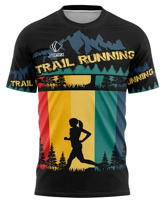 CAMISETA RUNNING COD. 080 NEGRO - PINOS - MONTAÑAS - CORREDORA