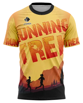 CAMISETA RUNNING COD. 084 DEGRADADO AMARILLO - NARANJA - MONTAÑAS - CORREDORES - RUNNING TREK