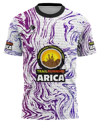 CAMISETA RUNNING COD. 092 BLANCO - LINEAS MORADO - TRAIL RUNNING