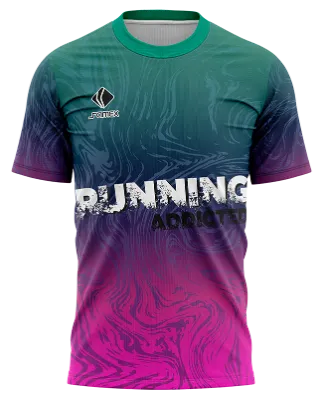 CAMISETA RUNNING COD. 093 VERDE - MORADO DEGRADE - LINEAS - RUNNING ADDICTED