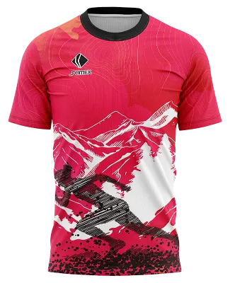 CAMISETA RUNNING COD. 097 ROSADO - MONTAÑAS BLANCO - CORREDORA GRUNGE