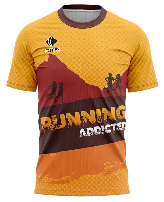 CAMISETA RUNNING COD. 103 AMARILLO - NARANJA - MONTAÑAS - CORREDORES - RUNNING ADDICTED