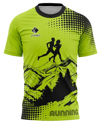 CAMISETA RUNNING COD. 106 VERDE - PUNTOS NEGRO - RELIEVE MONTAÑAS - CORREDORES