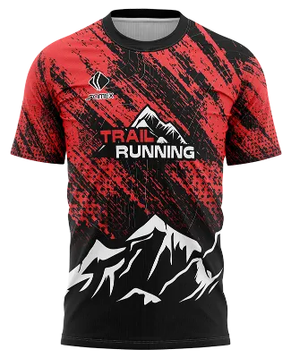 CAMISETA RUNNING COD. 110 NEGRO - GRUNGE ROJO - MONTAÑAS BLANCO - TRAIL RUNNING