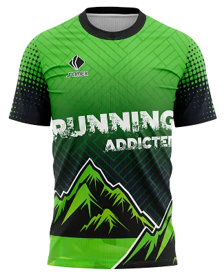 CAMISETA RUNNING COD. 111 VERDE DEGRADE NEGRO - MONTAÑAS - RUNNING ADDICTED