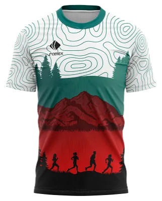 CAMISETA RUNNING COD. 115 BLANCO - ROJO - MONTAÑAS - LINEAS - CORREDORES