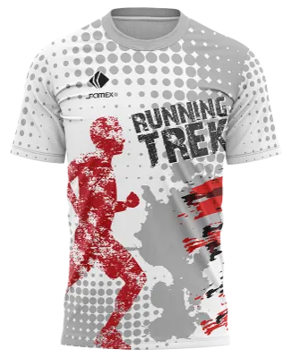 CAMISETA RUNNING COD. 116 BLANCO - CIRCULOS GRIS - SILUETA CORREDOR GRUNGE