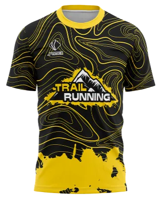 CAMISETA RUNNING COD. 117 NEGRO - AMARILLO - LINEAS -TRAIL RUNNING