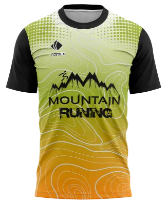 CAMISETA RUNNING COD. 118 DEGRADE VERDE - NARANJA - LINEAS - MOUNTAIN RUNING