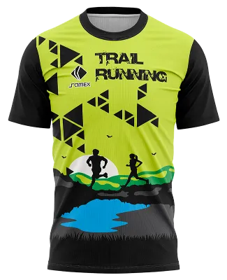 CAMISETA RUNNING COD. 120 PAISAJE - CORREDORES SILUETA - TRIANGULOS NEGRO - TRAIL RUNNING